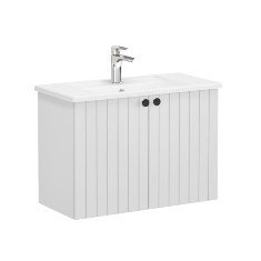 Vitra Root Groove 69220 Lavabo Dolabı, Kapaklı, 80 Cm, Dar, Mat Açık Gri, Köşeli Lavabolu